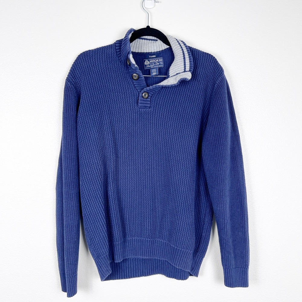 American Rag Mens Henley Ribbed Knit Pullover Sweater Blue XL WPL 8046